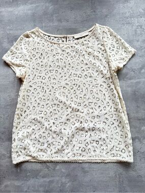 LOFT Cream Lace Overlay Short Sleeve Top